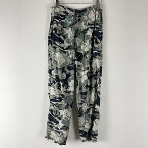 Tommy Bahama Silk Hawaiian Pants‎ Womens 4 Black Green Floral Wide Leg Tropical